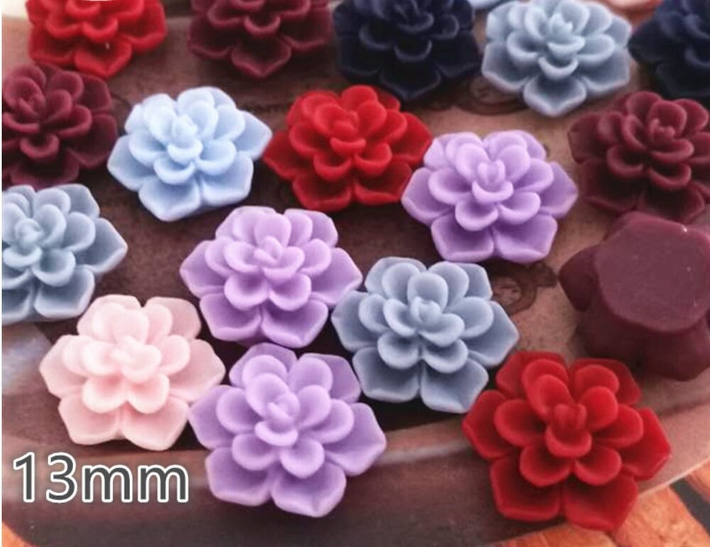 9643 50pcs 13mm Vintage Resin Flower FlatBacks Cabochons Decoration Wedding